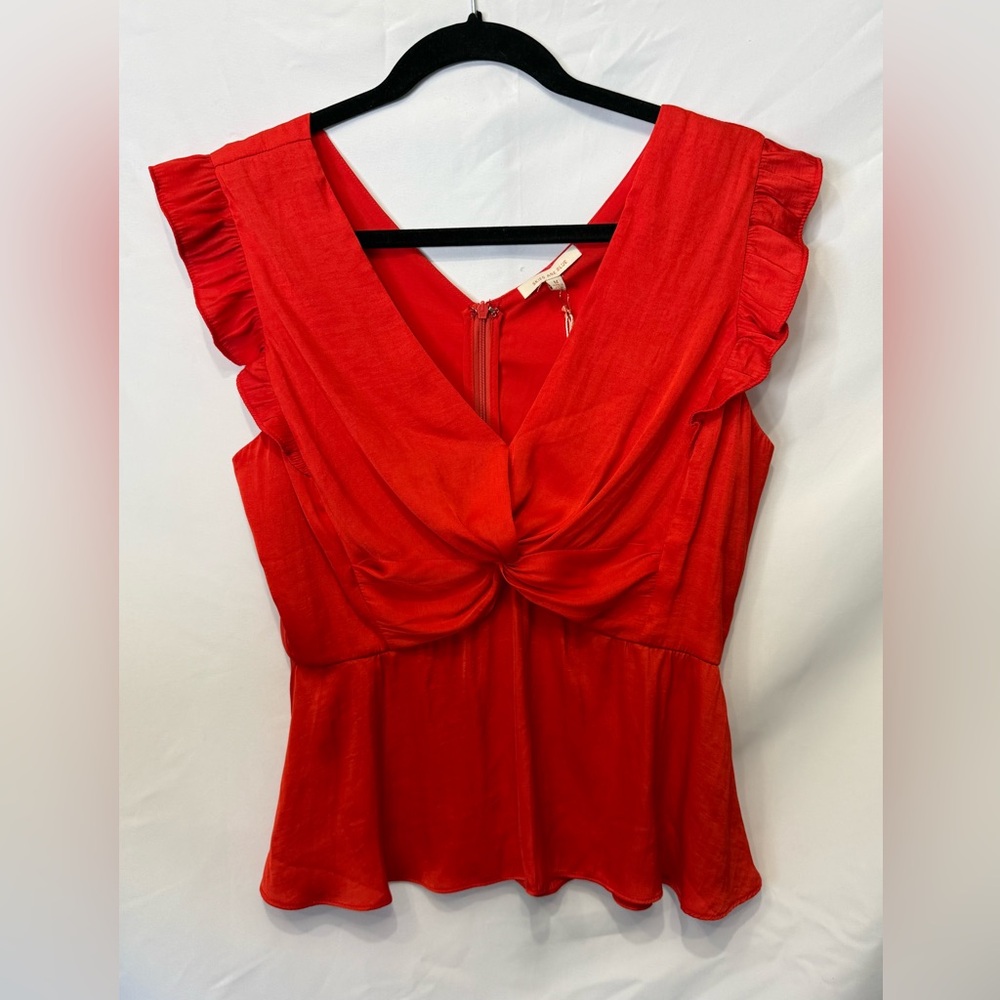 Skies Are Blue Vibrant Red Blouse with Ruffle Sleeves